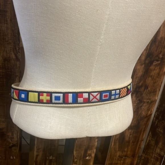 Zep Pro Mens Nautical Flag Embroidered Motif brown blue Belt made in USA Sz 32 - Picture 1 of 9